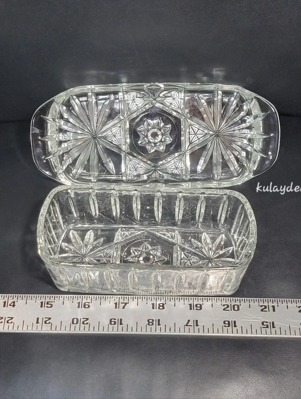 Vintage Anchor Hocking Pressed Glass Covered Butter Dish Star of David Pattern